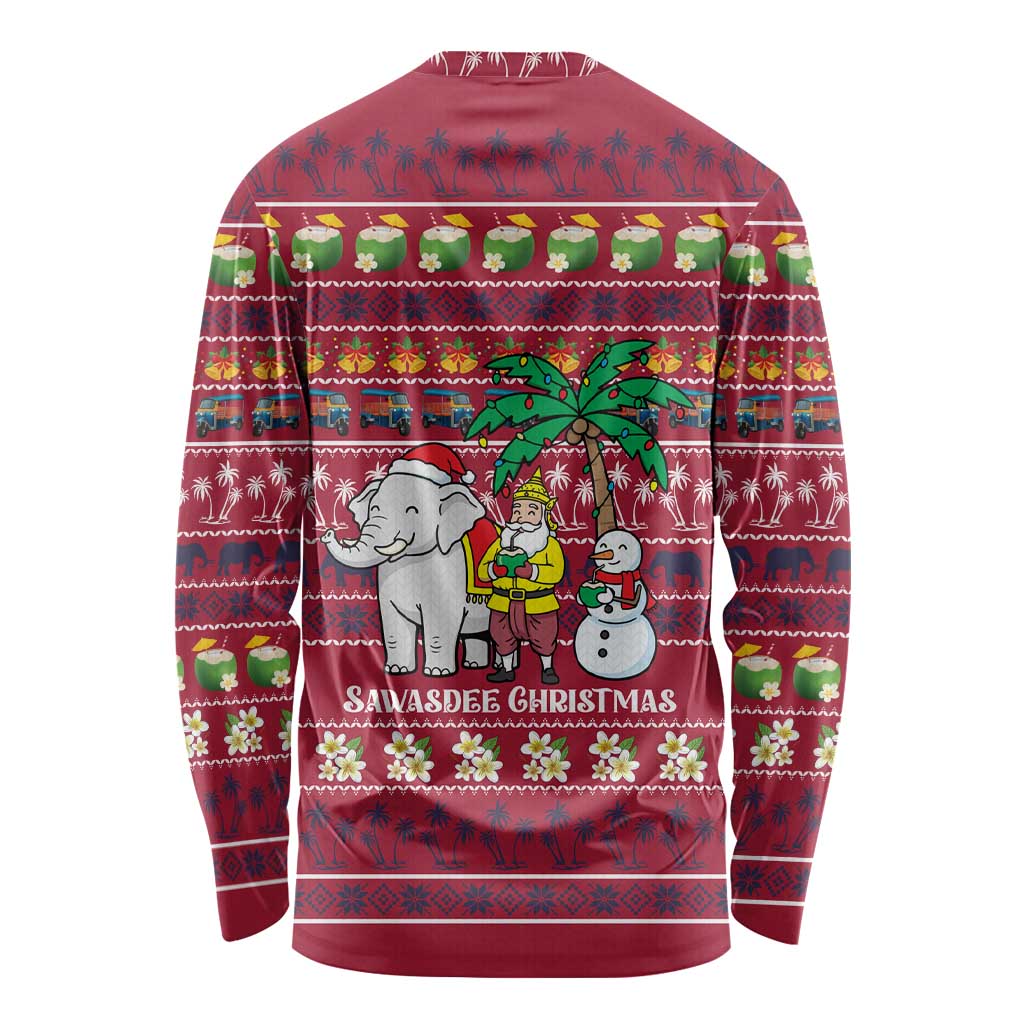 Thailand Christmas Long Sleeve Shirt with Santa Elephant Snowman Palm Tree and Sawasdee Holiday - Wonder Print Shop