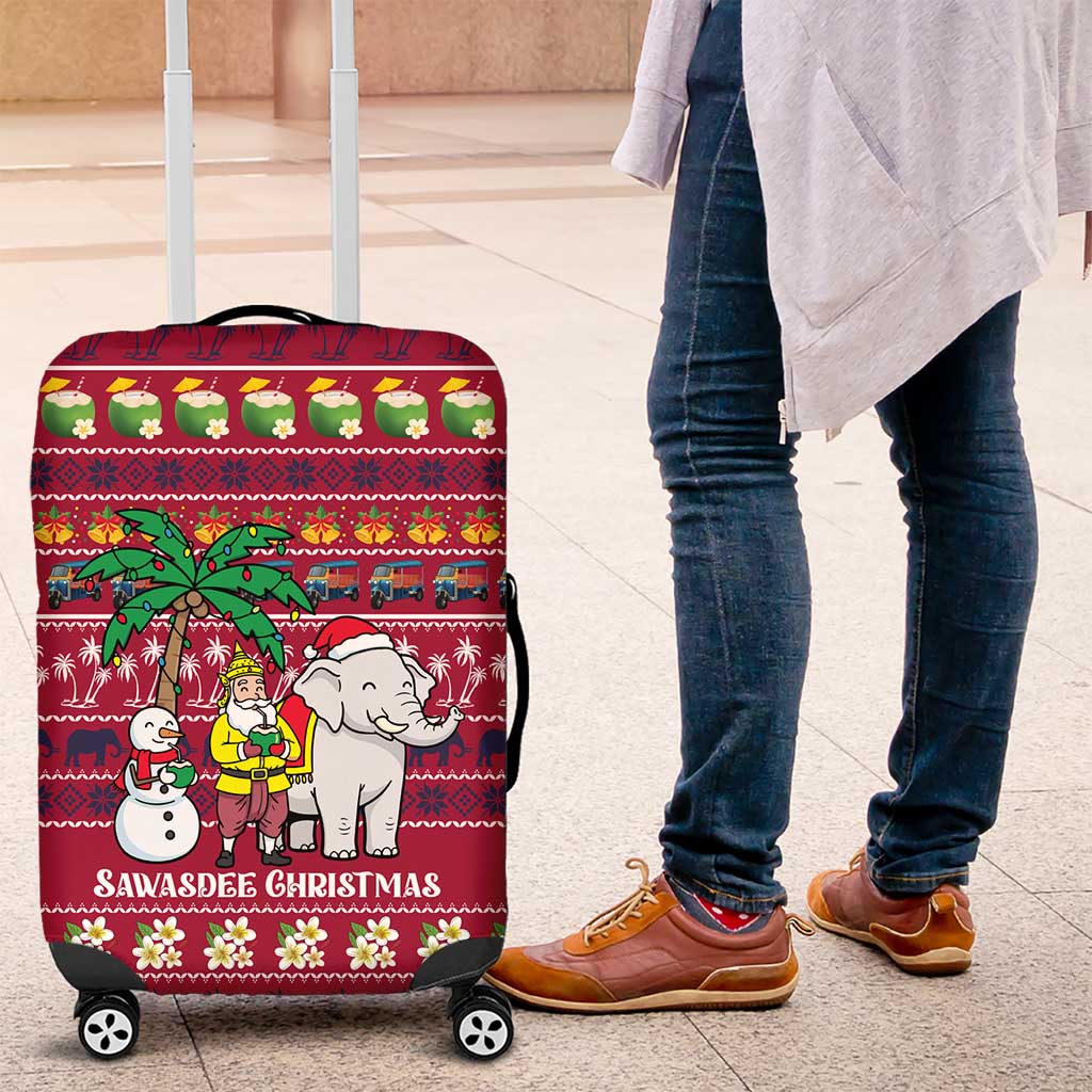 Thailand Christmas Luggage Cover with Santa Elephant Snowman Palm Tree and Sawasdee Holiday - Wonder Print Shop