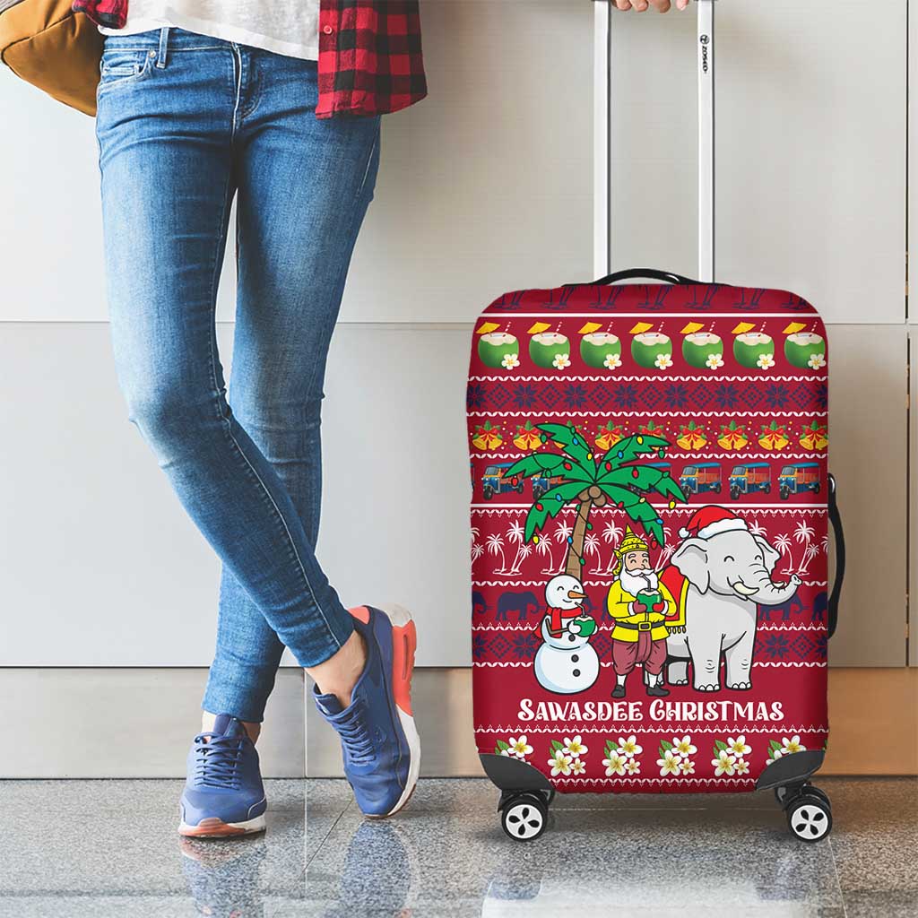 Thailand Christmas Luggage Cover with Santa Elephant Snowman Palm Tree and Sawasdee Holiday - Wonder Print Shop