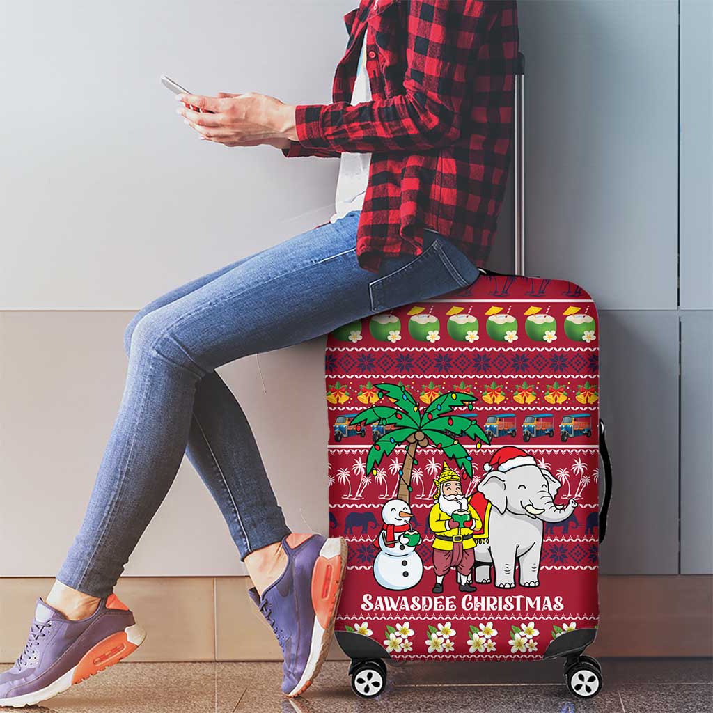 Thailand Christmas Luggage Cover with Santa Elephant Snowman Palm Tree and Sawasdee Holiday - Wonder Print Shop