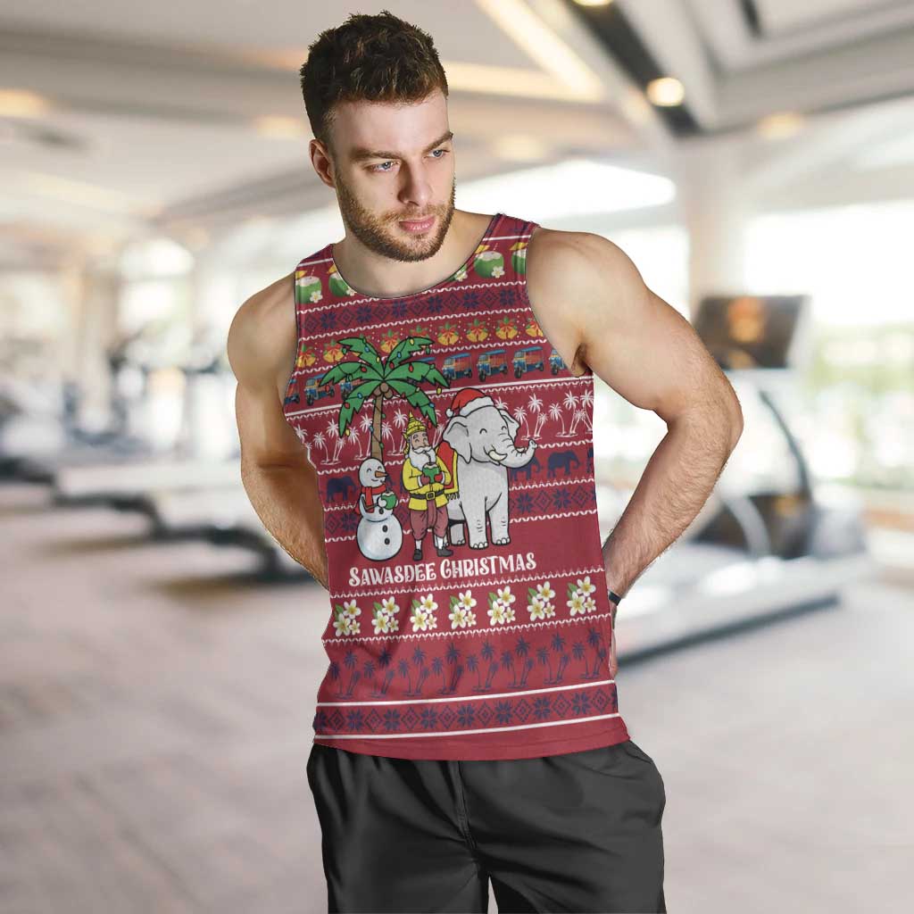 Thailand Christmas Men Tank Top with Santa Elephant Snowman Palm Tree and Sawasdee Holiday - Wonder Print Shop