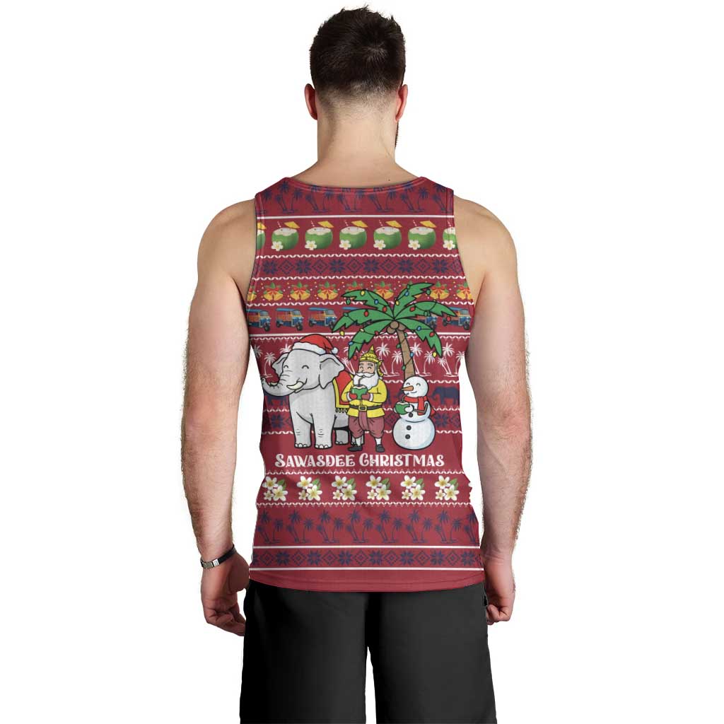 Thailand Christmas Men Tank Top with Santa Elephant Snowman Palm Tree and Sawasdee Holiday - Wonder Print Shop