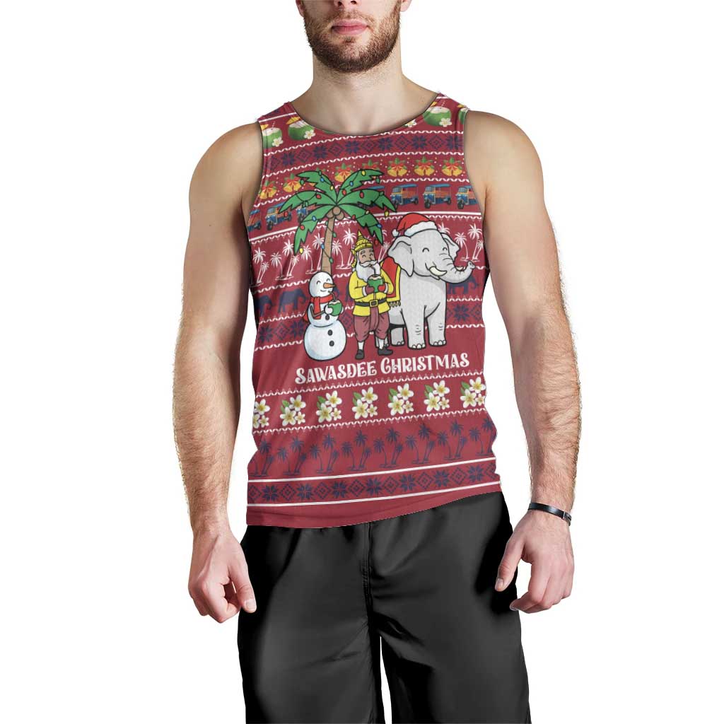 Thailand Christmas Men Tank Top with Santa Elephant Snowman Palm Tree and Sawasdee Holiday - Wonder Print Shop