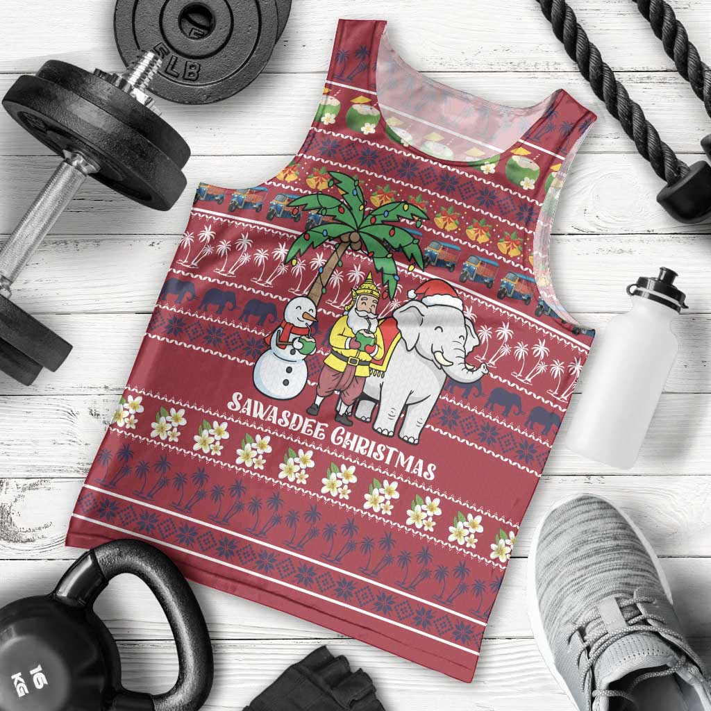 Thailand Christmas Men Tank Top with Santa Elephant Snowman Palm Tree and Sawasdee Holiday - Wonder Print Shop