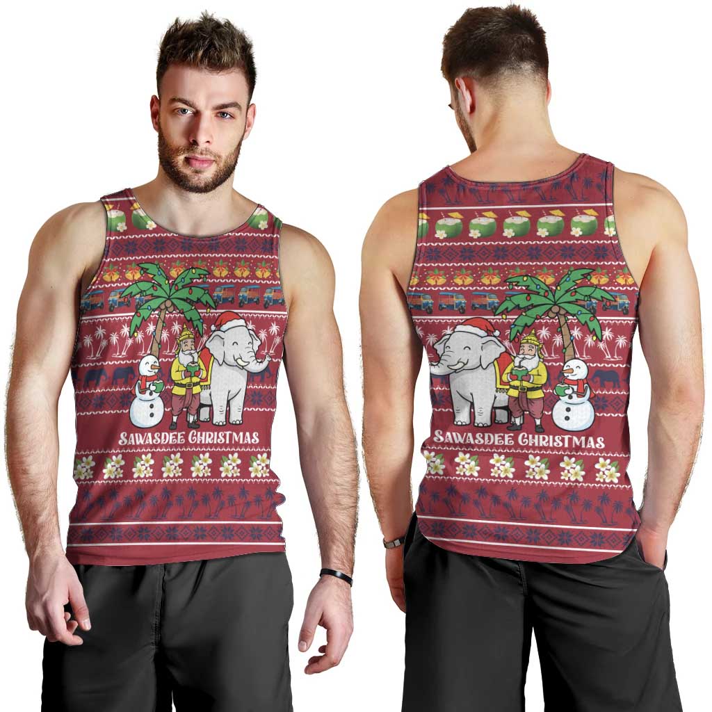 Thailand Christmas Men Tank Top with Santa Elephant Snowman Palm Tree and Sawasdee Holiday - Wonder Print Shop