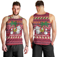 Thailand Christmas Men Tank Top with Santa Elephant Snowman Palm Tree and Sawasdee Holiday - Wonder Print Shop