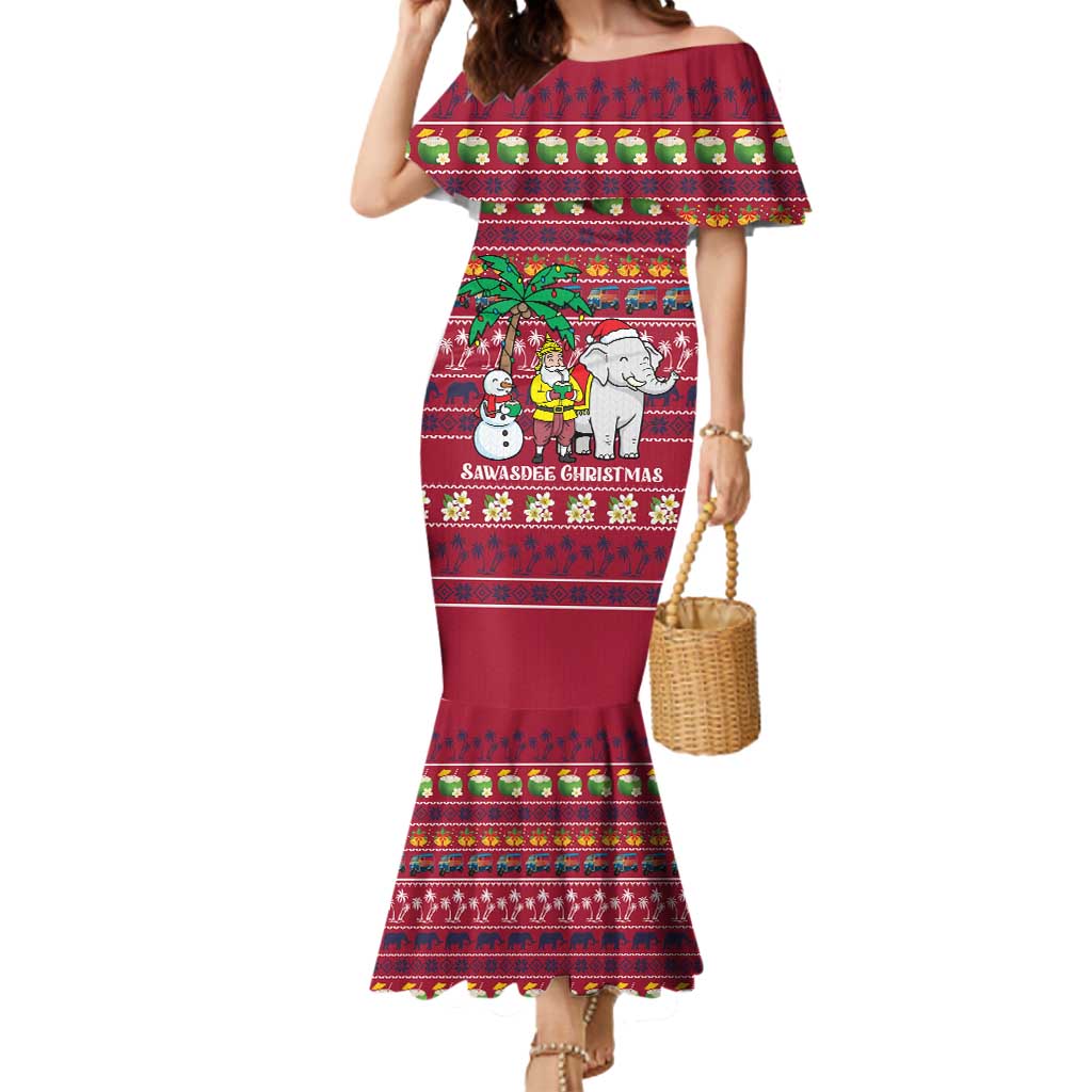 Thailand Christmas Mermaid Dress with Santa Elephant Snowman Palm Tree and Sawasdee Holiday - Wonder Print Shop