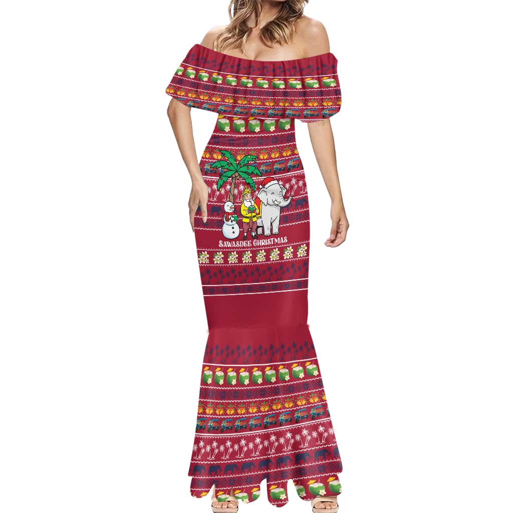 Thailand Christmas Mermaid Dress with Santa Elephant Snowman Palm Tree and Sawasdee Holiday - Wonder Print Shop