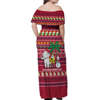 Thailand Christmas Off Shoulder Maxi Dress with Santa Elephant Snowman Palm Tree and Sawasdee Holiday - Wonder Print Shop