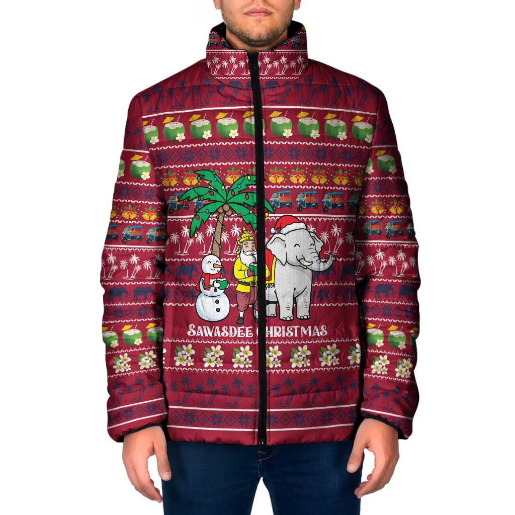 Thailand Christmas Padded Jacket with Santa Elephant Snowman Palm Tree and Sawasdee Holiday - Wonder Print Shop