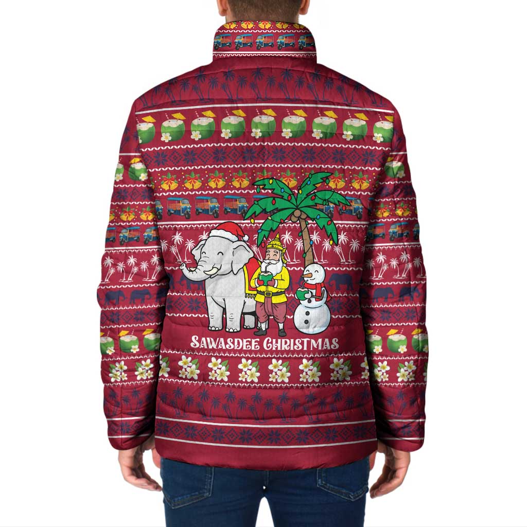 Thailand Christmas Padded Jacket with Santa Elephant Snowman Palm Tree and Sawasdee Holiday - Wonder Print Shop