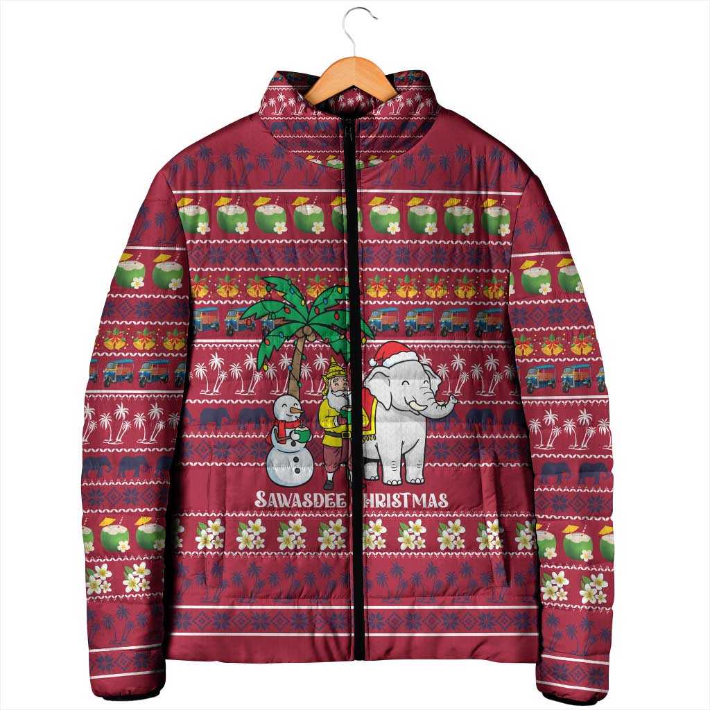 Thailand Christmas Padded Jacket with Santa Elephant Snowman Palm Tree and Sawasdee Holiday - Wonder Print Shop