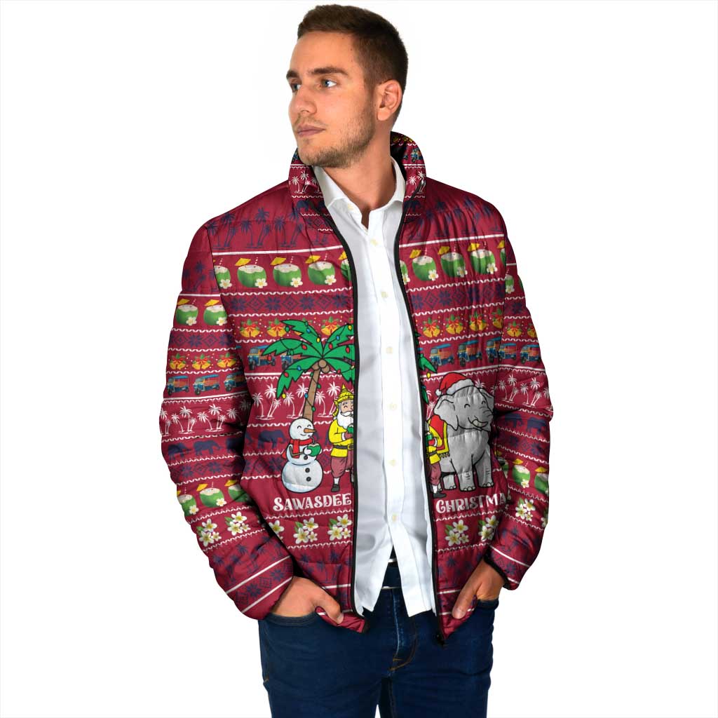 Thailand Christmas Padded Jacket with Santa Elephant Snowman Palm Tree and Sawasdee Holiday - Wonder Print Shop