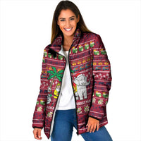Thailand Christmas Padded Jacket with Santa Elephant Snowman Palm Tree and Sawasdee Holiday - Wonder Print Shop