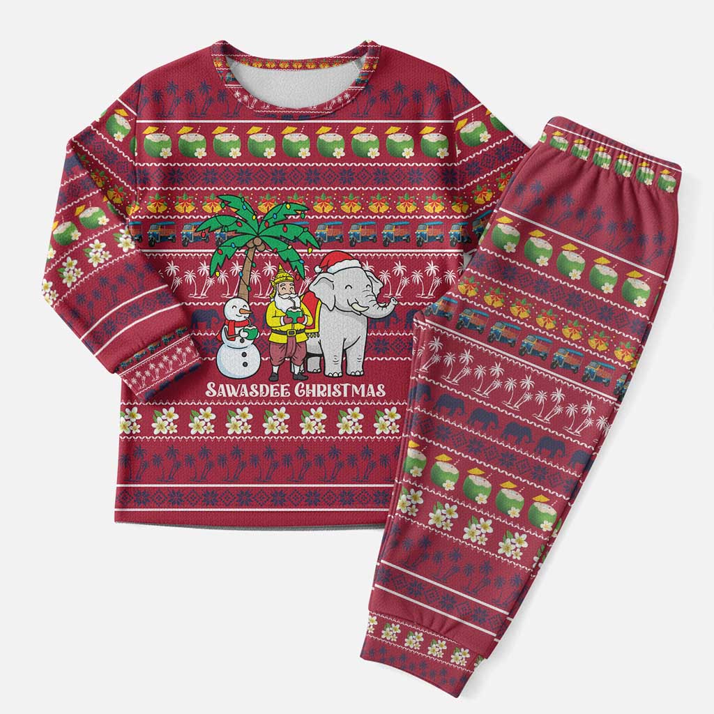 Thailand Christmas Pajama Set with Santa Elephant Snowman Palm Tree and Sawasdee Holiday - Wonder Print Shop