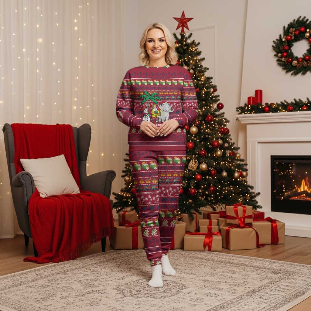 Thailand Christmas Pajama Set with Santa Elephant Snowman Palm Tree and Sawasdee Holiday - Wonder Print Shop