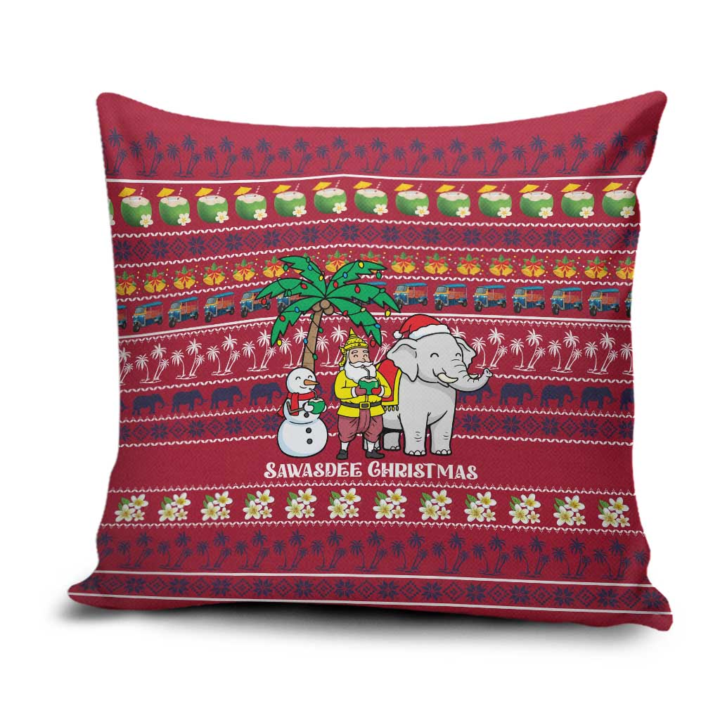 Thailand Christmas Pillow Cover with Santa Elephant Snowman Palm Tree and Sawasdee Holiday - Wonder Print Shop
