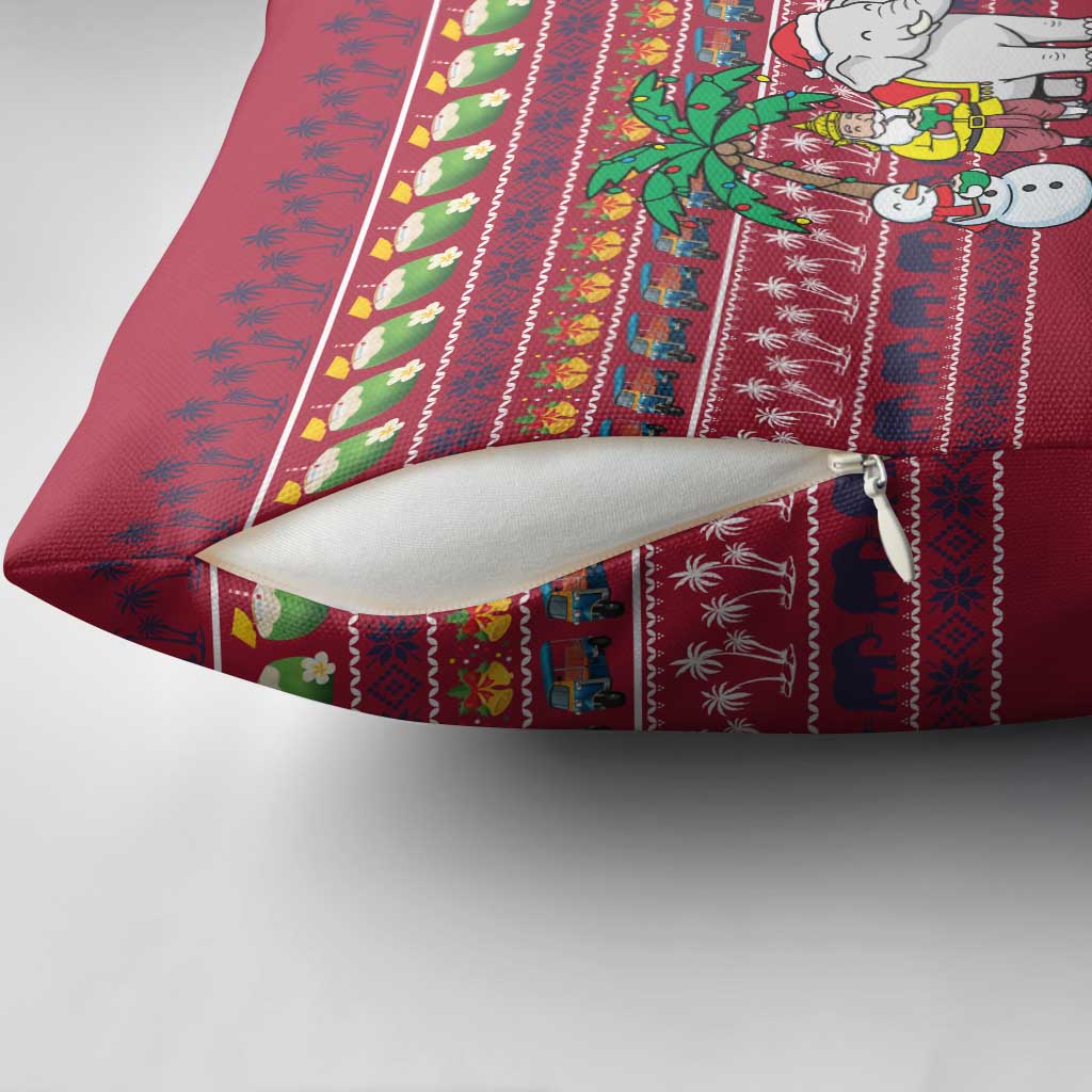 Thailand Christmas Pillow Cover with Santa Elephant Snowman Palm Tree and Sawasdee Holiday - Wonder Print Shop