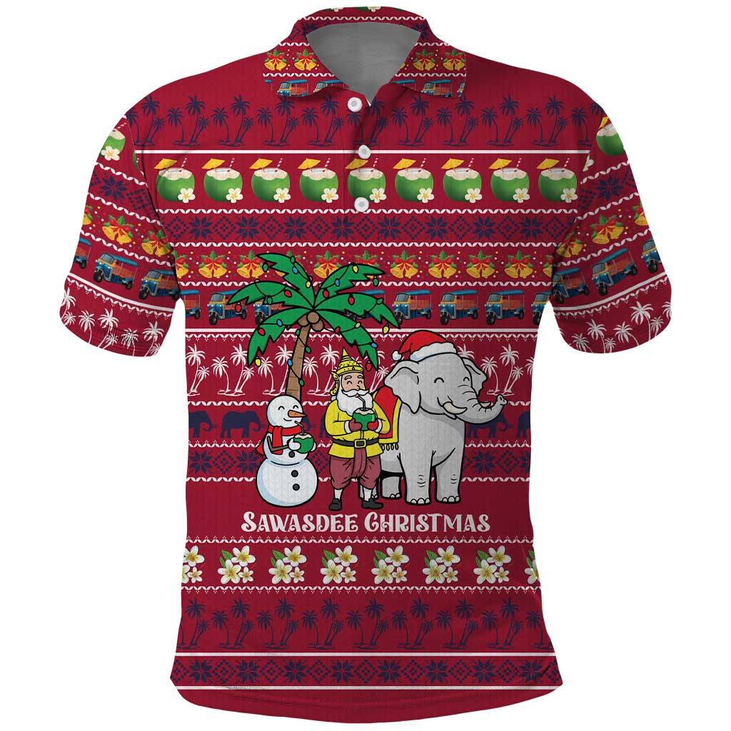 Thailand Christmas Polo Shirt with Santa Elephant Snowman Palm Tree and Sawasdee Holiday - Wonder Print Shop