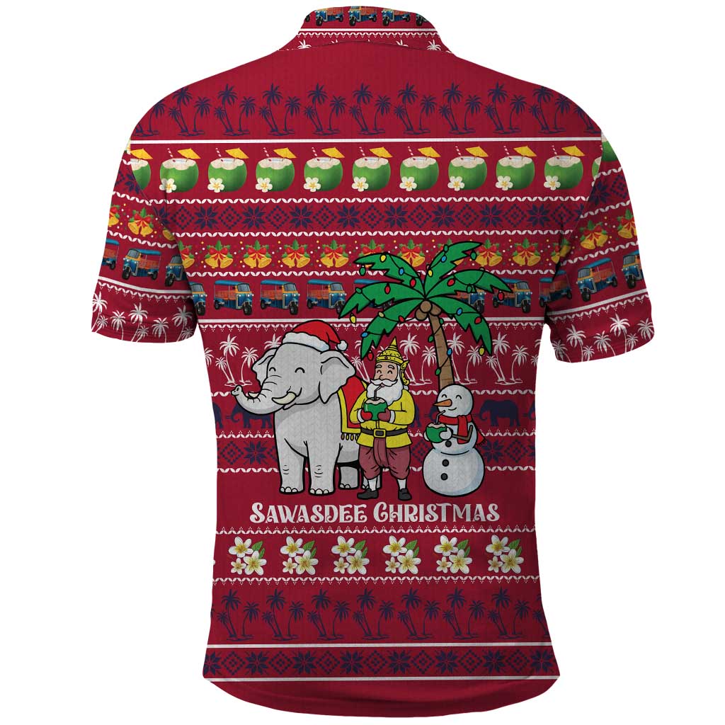 Thailand Christmas Polo Shirt with Santa Elephant Snowman Palm Tree and Sawasdee Holiday - Wonder Print Shop