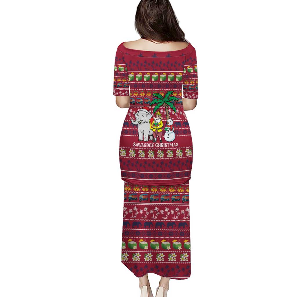 Thailand Christmas Puletasi with Santa Elephant Snowman Palm Tree and Sawasdee Holiday - Wonder Print Shop