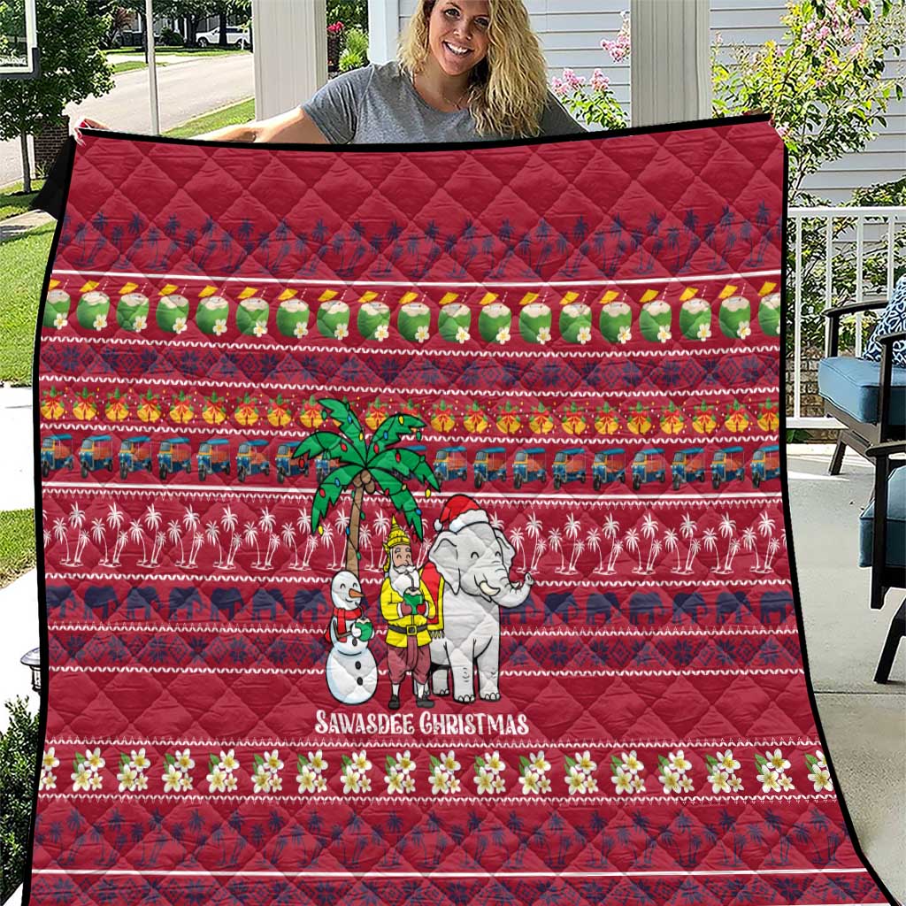 Thailand Christmas Quilt with Santa Elephant Snowman Palm Tree and Sawasdee Holiday - Wonder Print Shop