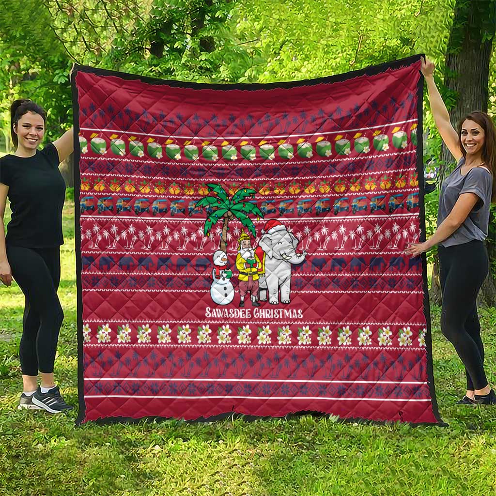 Thailand Christmas Quilt with Santa Elephant Snowman Palm Tree and Sawasdee Holiday - Wonder Print Shop