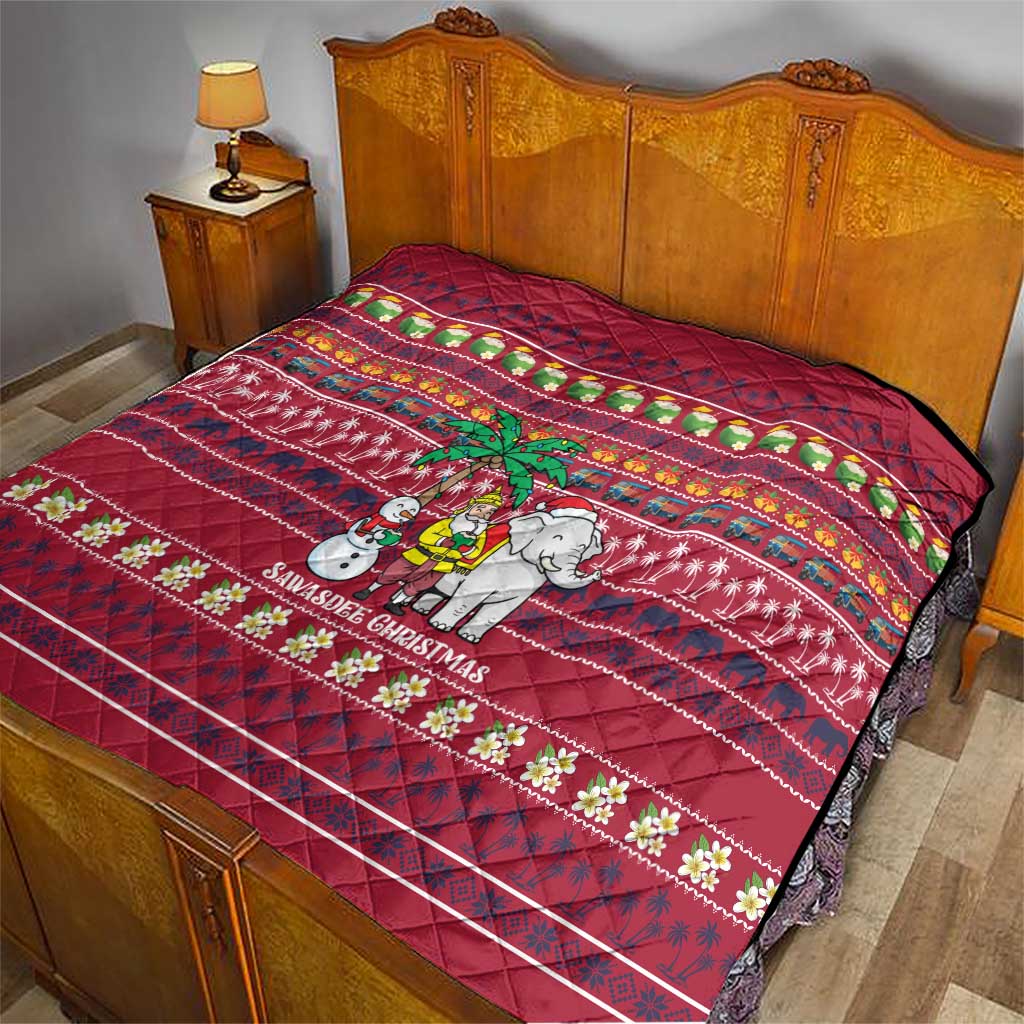 Thailand Christmas Quilt with Santa Elephant Snowman Palm Tree and Sawasdee Holiday - Wonder Print Shop