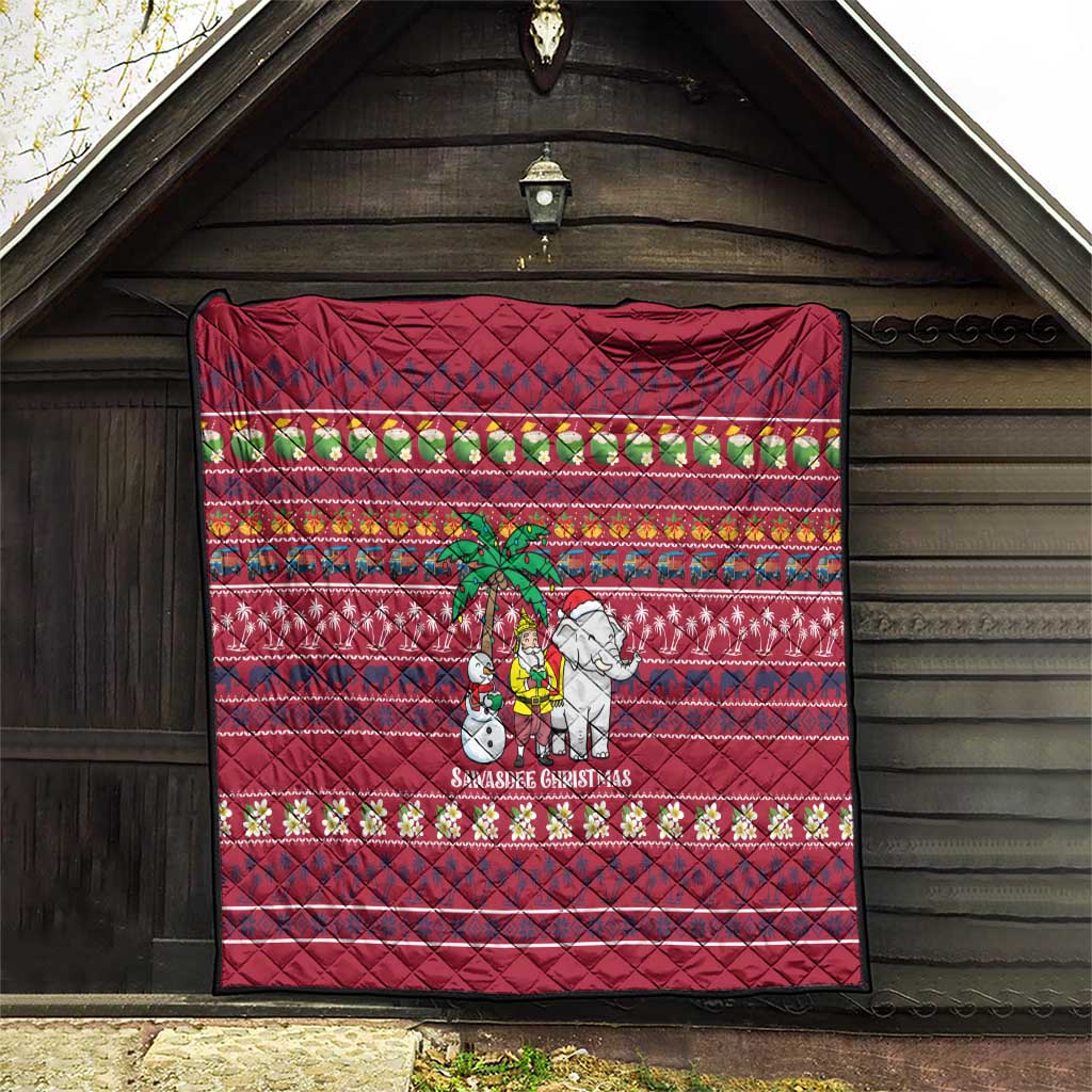 Thailand Christmas Quilt with Santa Elephant Snowman Palm Tree and Sawasdee Holiday - Wonder Print Shop