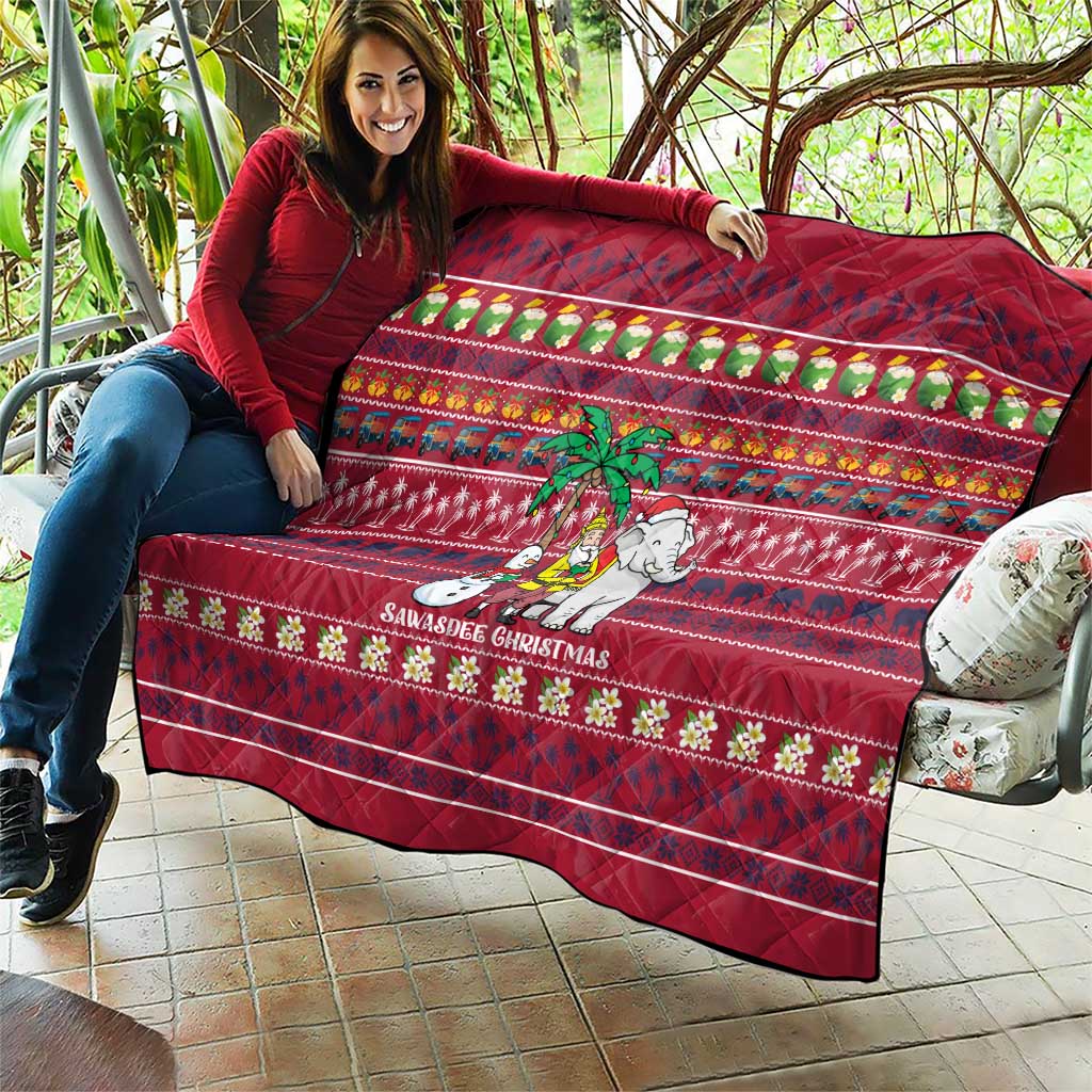 Thailand Christmas Quilt with Santa Elephant Snowman Palm Tree and Sawasdee Holiday - Wonder Print Shop