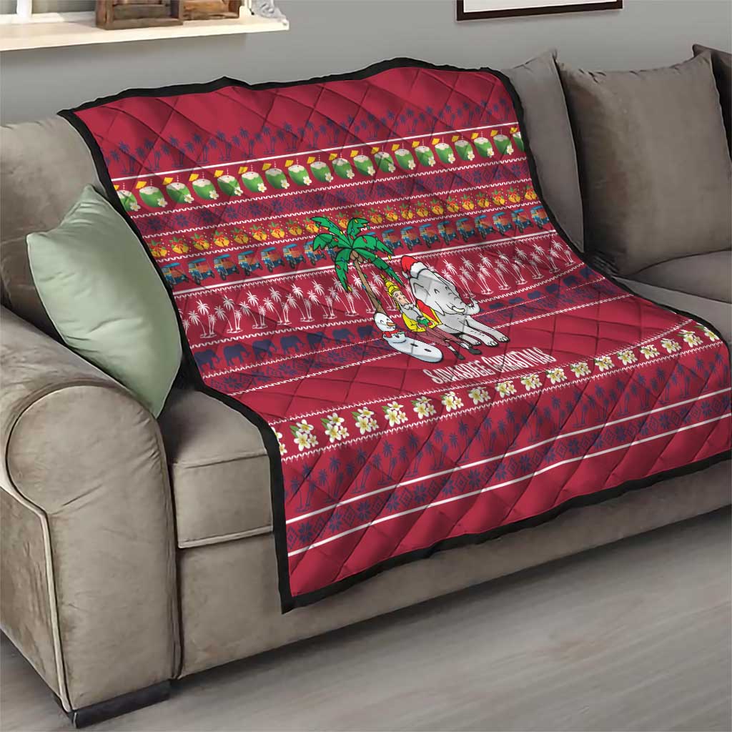 Thailand Christmas Quilt with Santa Elephant Snowman Palm Tree and Sawasdee Holiday - Wonder Print Shop