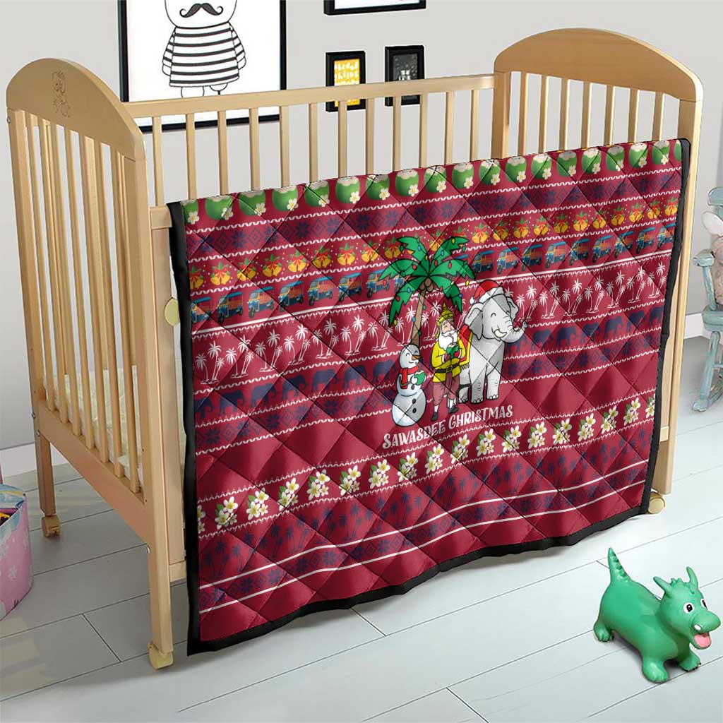 Thailand Christmas Quilt with Santa Elephant Snowman Palm Tree and Sawasdee Holiday - Wonder Print Shop