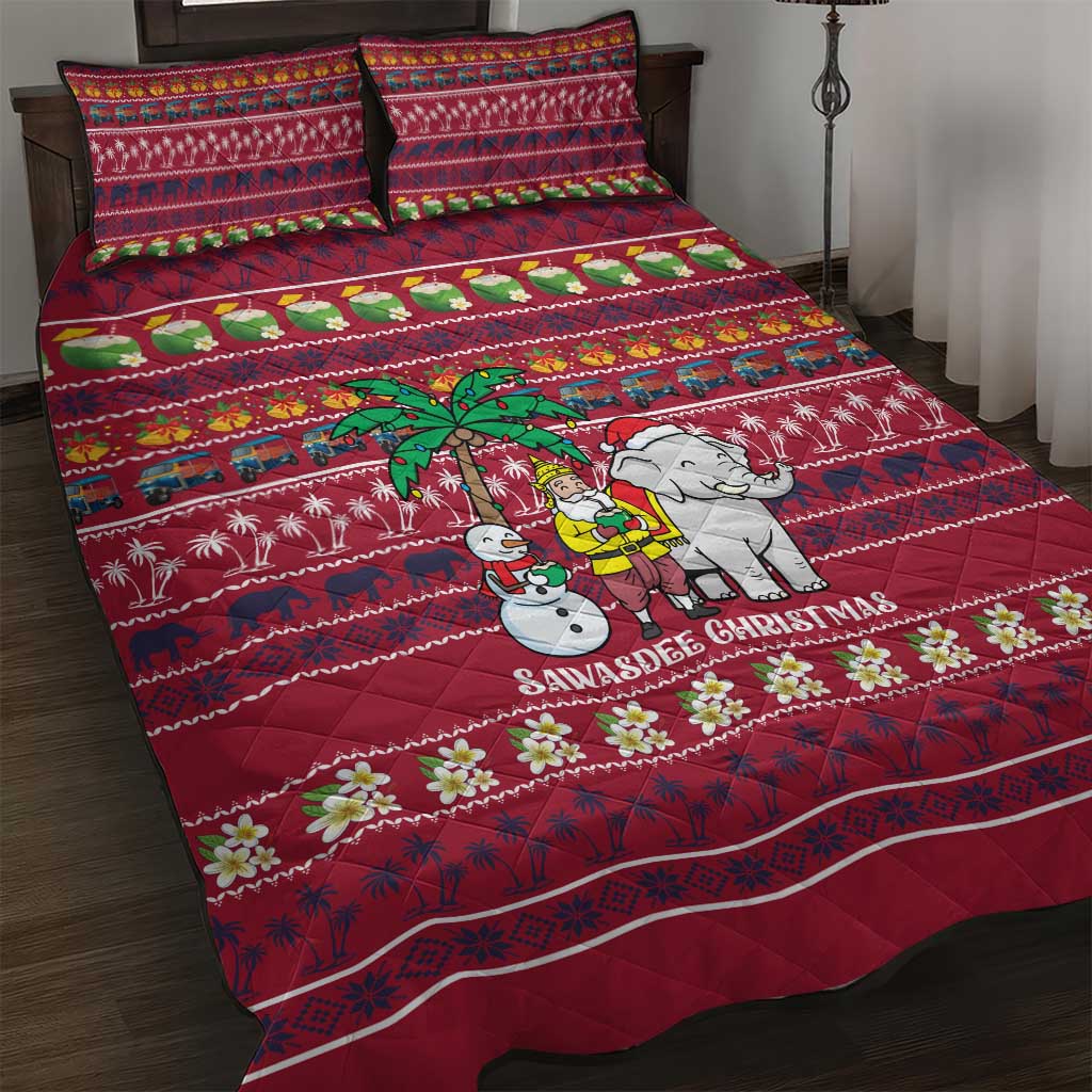 Thailand Christmas Quilt Bed Set with Santa Elephant Snowman Palm Tree and Sawasdee Holiday - Wonder Print Shop
