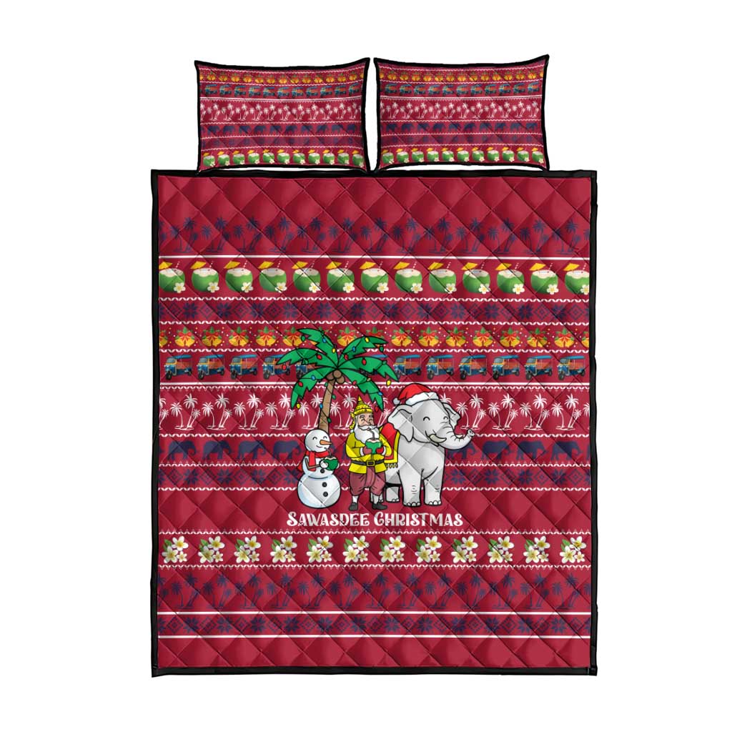 Thailand Christmas Quilt Bed Set with Santa Elephant Snowman Palm Tree and Sawasdee Holiday - Wonder Print Shop