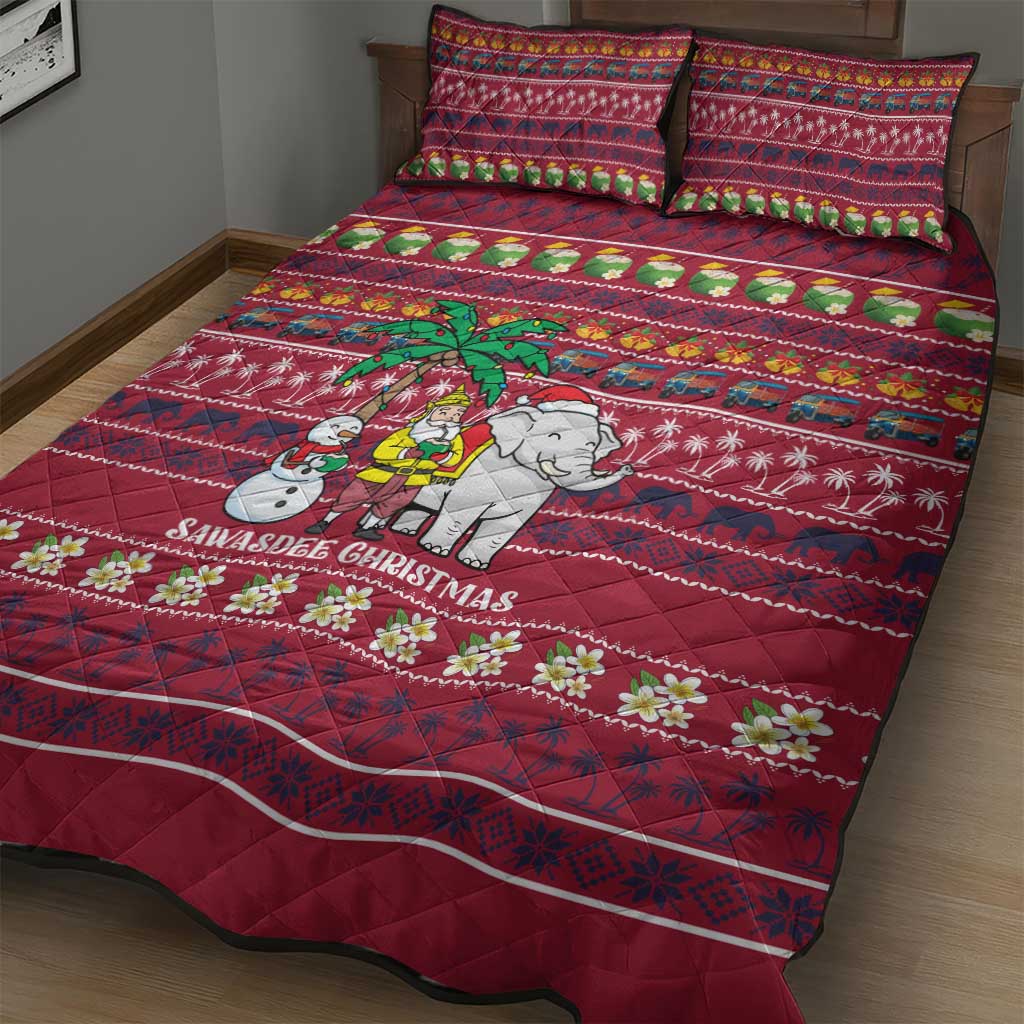Thailand Christmas Quilt Bed Set with Santa Elephant Snowman Palm Tree and Sawasdee Holiday - Wonder Print Shop