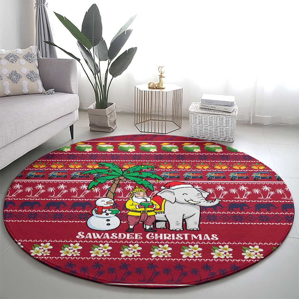 Thailand Christmas Round Carpet with Santa Elephant Snowman Palm Tree and Sawasdee Holiday - Wonder Print Shop