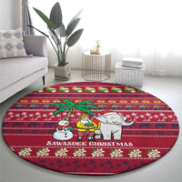 Thailand Christmas Round Carpet with Santa Elephant Snowman Palm Tree and Sawasdee Holiday - Wonder Print Shop
