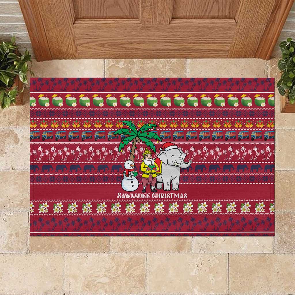 Thailand Christmas Rubber Doormat with Santa Elephant Snowman Palm Tree and Sawasdee Holiday - Wonder Print Shop