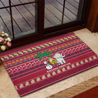 Thailand Christmas Rubber Doormat with Santa Elephant Snowman Palm Tree and Sawasdee Holiday - Wonder Print Shop
