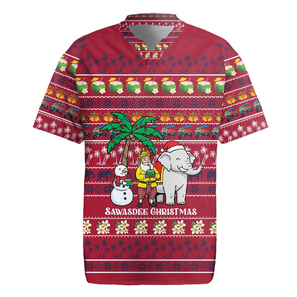 Thailand Christmas Rugby Jersey with Santa Elephant Snowman Palm Tree and Sawasdee Holiday - Wonder Print Shop