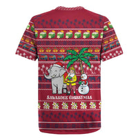 Thailand Christmas Rugby Jersey with Santa Elephant Snowman Palm Tree and Sawasdee Holiday - Wonder Print Shop