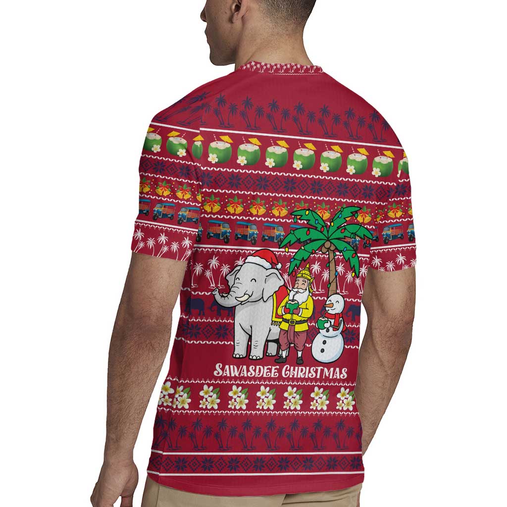 Thailand Christmas Rugby Jersey with Santa Elephant Snowman Palm Tree and Sawasdee Holiday - Wonder Print Shop