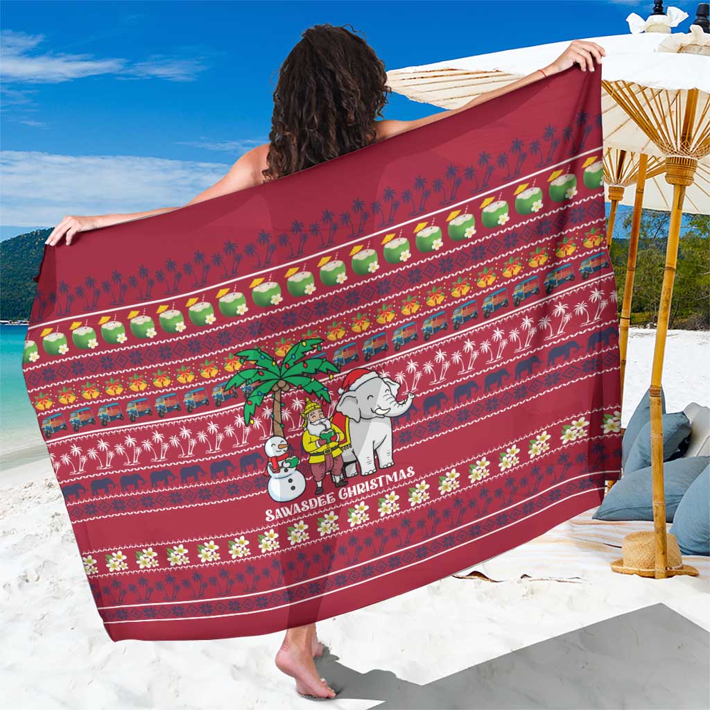 Thailand Christmas Sarong with Santa Elephant Snowman Palm Tree and Sawasdee Holiday - Wonder Print Shop