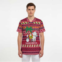 Thailand Christmas Scrub Top with Santa Elephant Snowman Palm Tree and Sawasdee Holiday - Wonder Print Shop