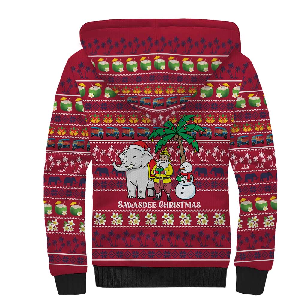 Thailand Christmas Sherpa Hoodie with Santa Elephant Snowman Palm Tree and Sawasdee Holiday - Wonder Print Shop