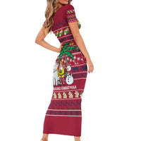 Thailand Christmas Short Sleeve Bodycon Dress with Santa Elephant Snowman Palm Tree and Sawasdee Holiday - Wonder Print Shop