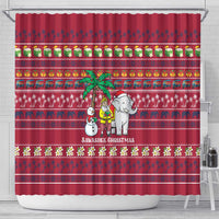 Thailand Christmas Shower Curtain with Santa Elephant Snowman Palm Tree and Sawasdee Holiday - Wonder Print Shop
