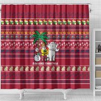 Thailand Christmas Shower Curtain with Santa Elephant Snowman Palm Tree and Sawasdee Holiday - Wonder Print Shop