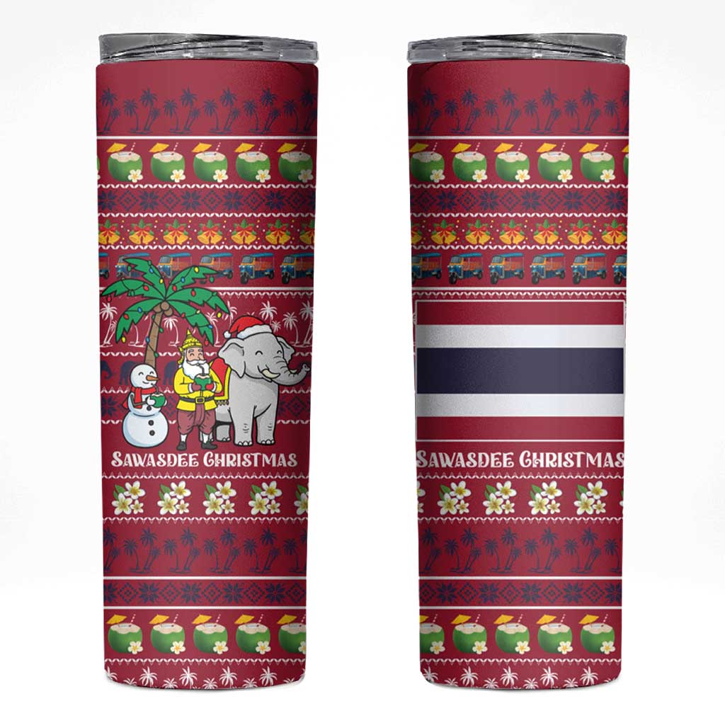 Thailand Christmas Skinny Tumbler with Santa Elephant Snowman Palm Tree and Sawasdee Holiday - Wonder Print Shop