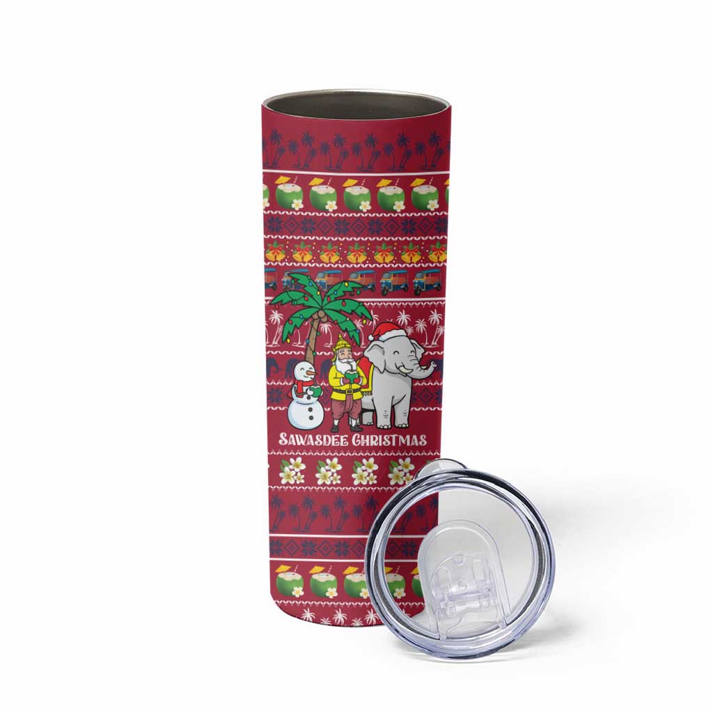 Thailand Christmas Skinny Tumbler with Santa Elephant Snowman Palm Tree and Sawasdee Holiday - Wonder Print Shop